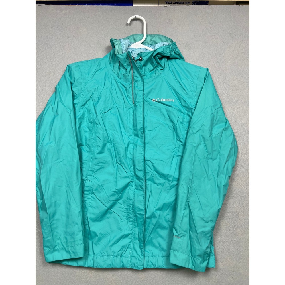 Columbia Omni-Tech Rain Jacket Nylon Teal Turquoise M 10/12 Girls